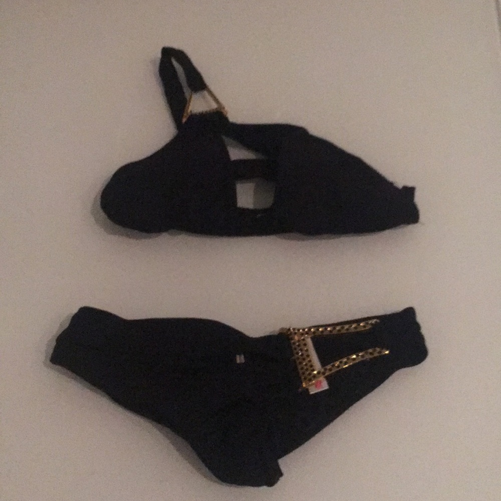 One Shoulder Black bikini with Gold details